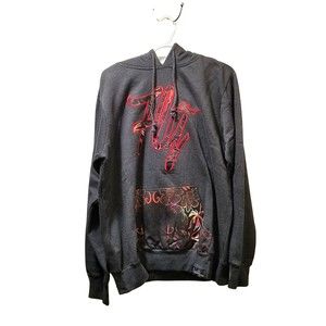 Fly Society Men’s Gray Red Tropical Hoodie Sweatshirt Size Large